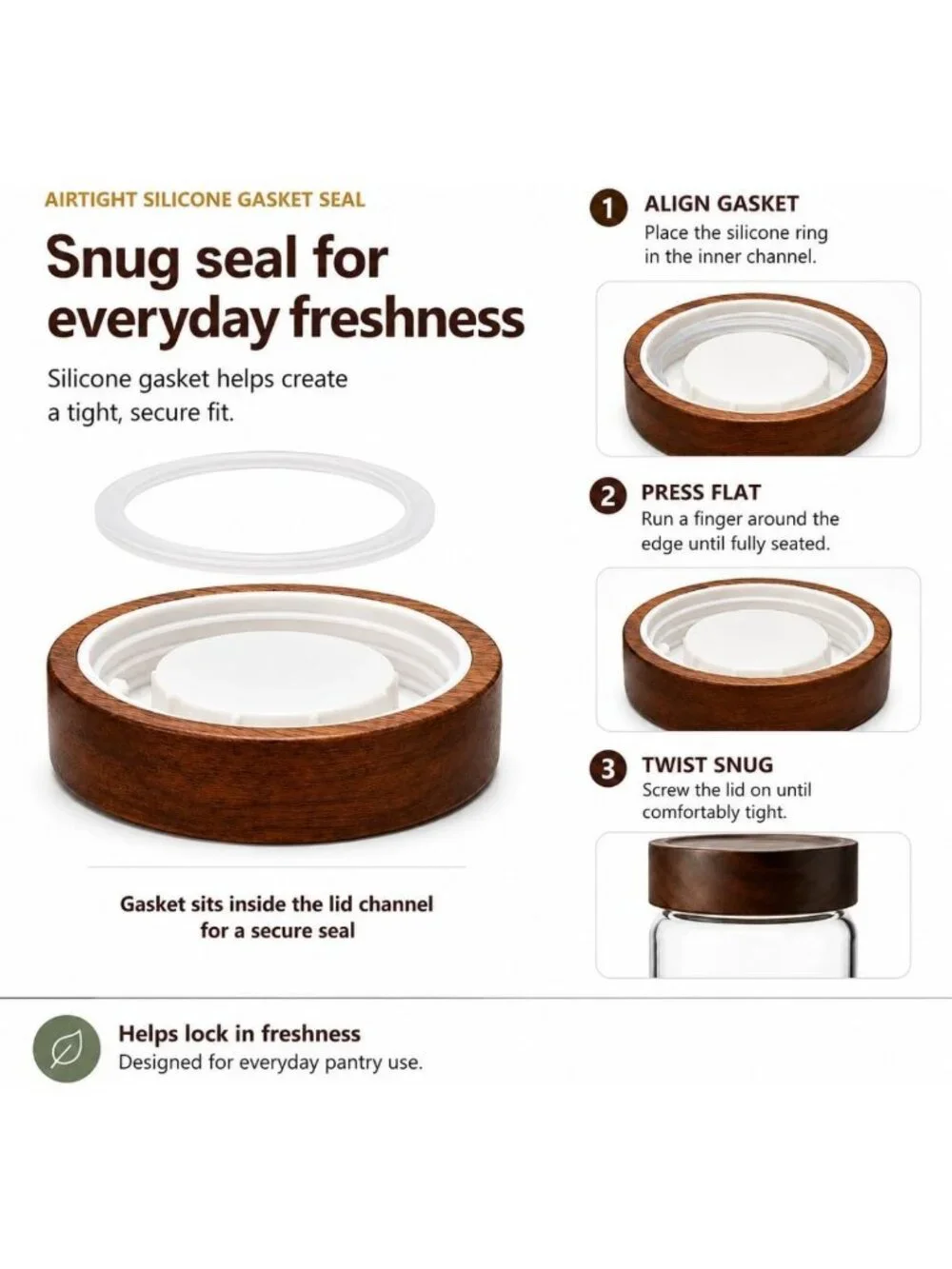 Wide Mouth Glass Storage Jars with Acacia Wood Lids - 6 Pack Airtight Food